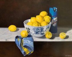 Lemons with Blue and White Pottery and Lysol